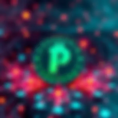 A vibrant Pepecoin logo surrounded by graphics symbolizing a decentralized blockchain system.