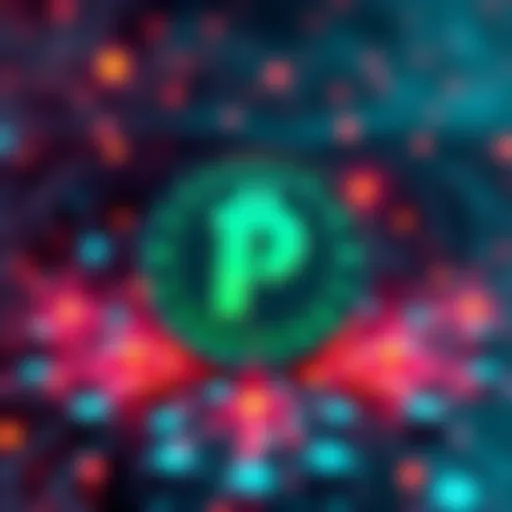 A vibrant Pepecoin logo surrounded by graphics symbolizing a decentralized blockchain system.