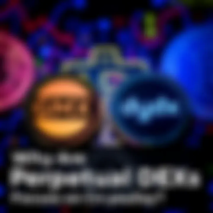 A graphic showing logos of GMX and dydx with a cryptocurrency symbol background, highlighting their focus on crypto trading pairs.