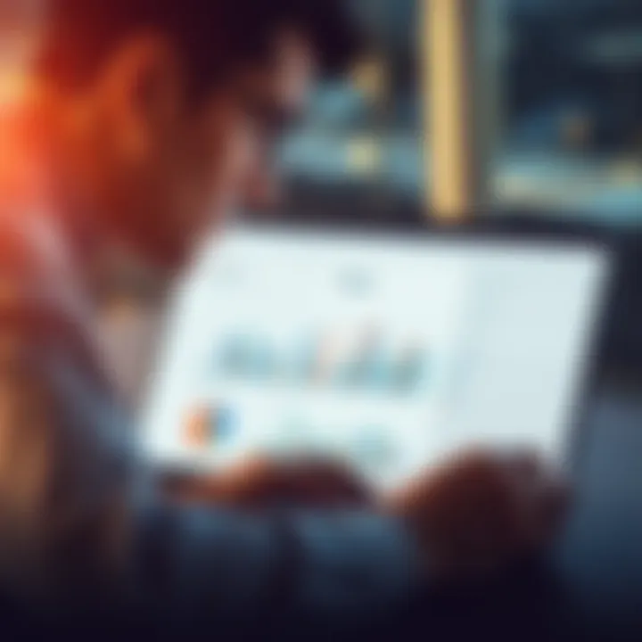 Person analyzing yield opportunities Individual looking at charts and graphs on a laptop to identify yield opportunities in finance