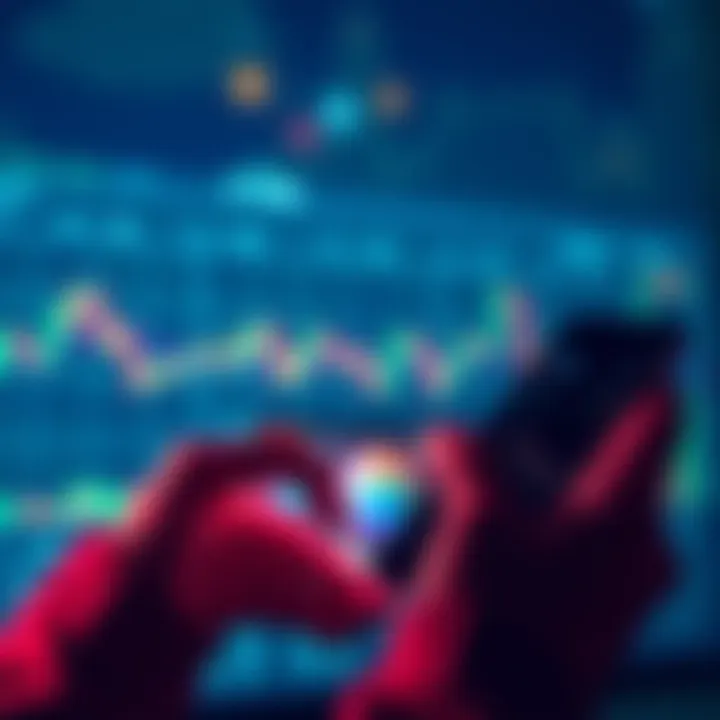 Person checking crypto charts on a phone Individual looking at cryptocurrency price charts on a mobile device, appearing focused and anxious about market fluctuations