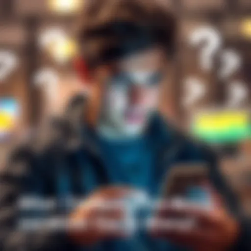 A person looking at their phone with a confused expression while reviewing a notification, surrounded by question marks.