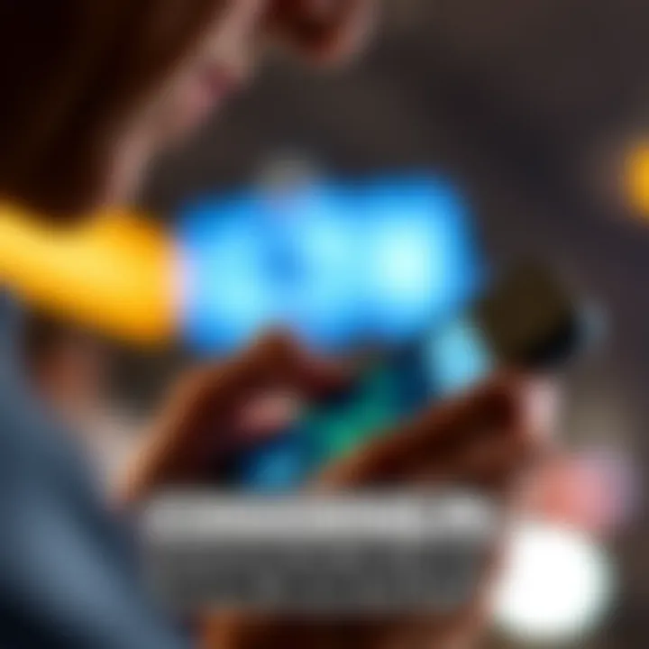 Close-up of a person looking at the Pi app on their smartphone, contemplating daily usage and commitment