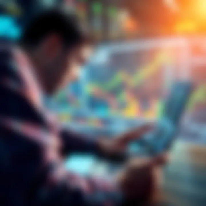 A person looking at stock charts on a laptop during a market downturn with a worried expression