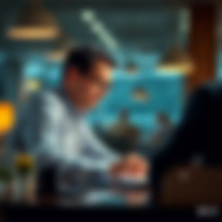 Individual engaged in a serious conversation about financial investments at a table