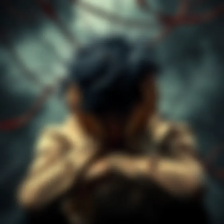 A person with a distressed expression sits with their head in their hands, surrounded by chaotic lines representing inner turmoil, illustrating the struggle with anger and mental health.