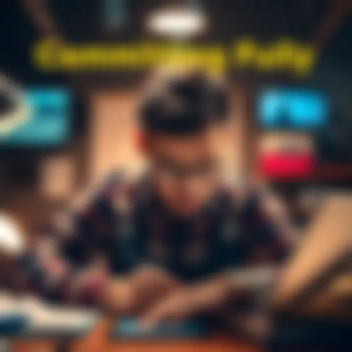 A determined individual working intensely on a single project, surrounded by notes and tools, showcasing commitment and focus.