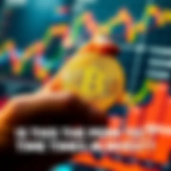 A person holding a physical Bitcoin coin with financial charts in the background