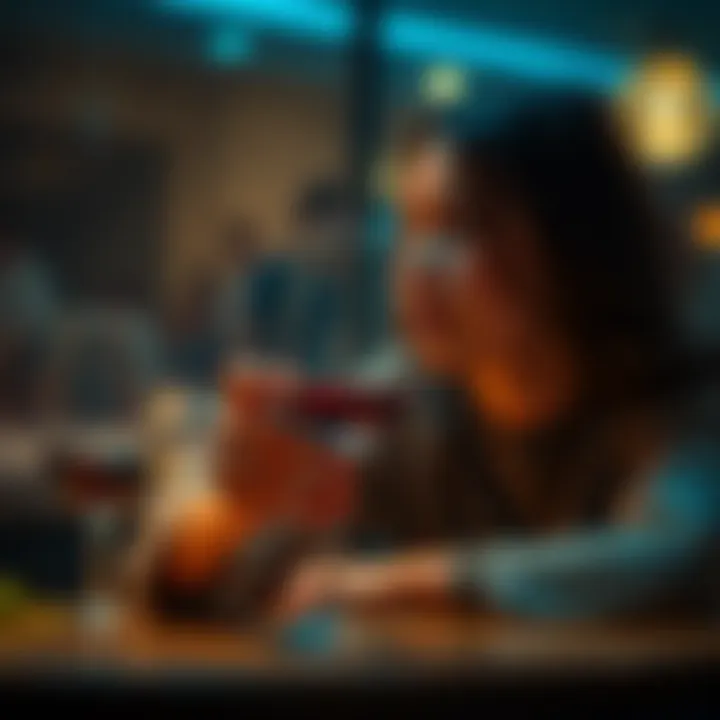 A person sitting at a table, holding a wine glass and looking reflective, symbolizing thoughts about past regrets and losses.