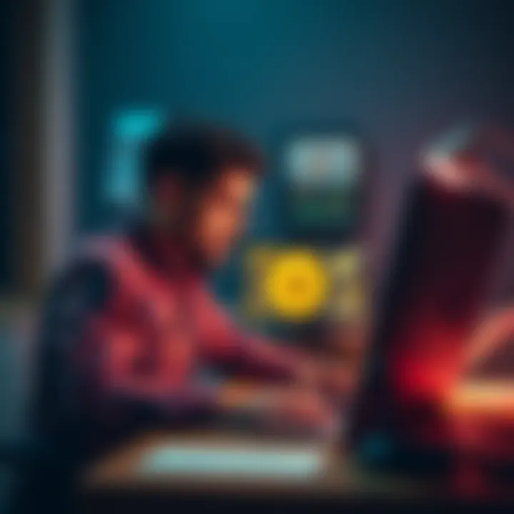Individual sitting at a desk with a distressed expression, staring at a laptop showing Bitcoin wallet information