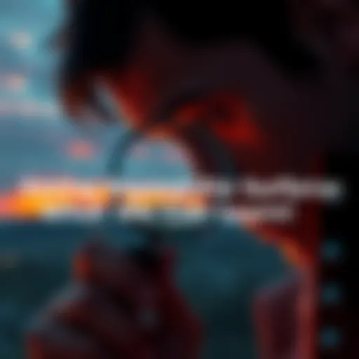 A person examining a landscape closely with a magnifying glass, highlighting details and perceptions.
