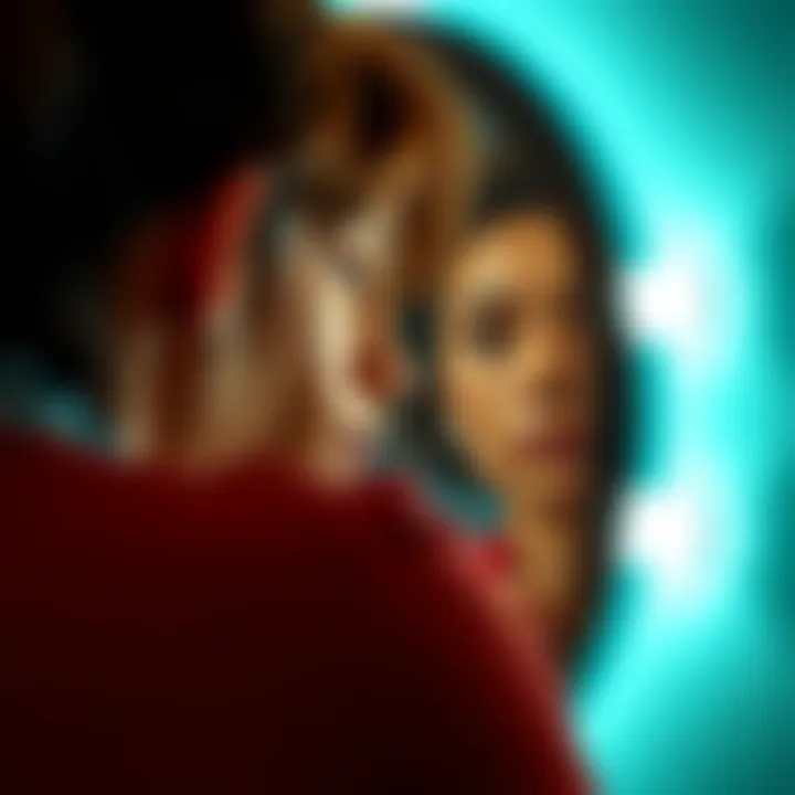 A person gazing at their reflection in a mirror, contemplating self-awareness and honesty, surrounded by a soft light