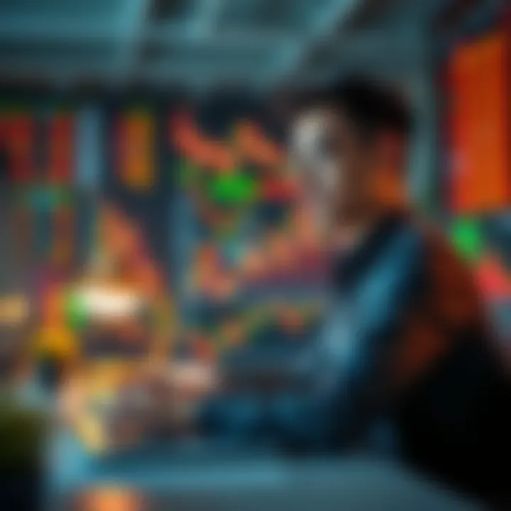 A person sitting at a desk looking at stock charts with a thoughtful expression, symbolizing overcoming bear market challenges