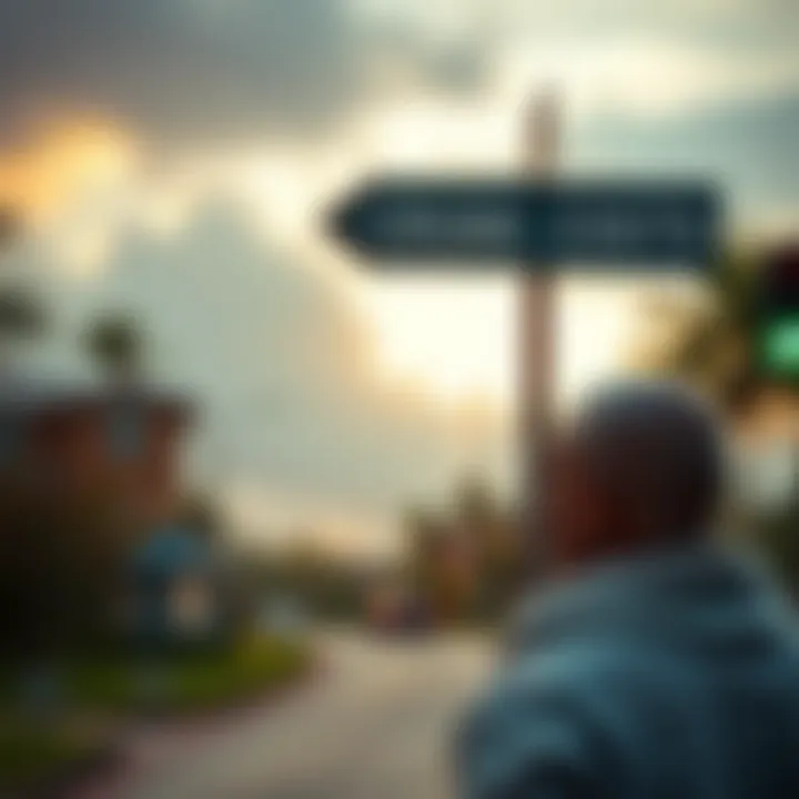 A person looking thoughtfully at a crossroads sign, symbolizing choices and the sunk cost fallacy in cult membership.