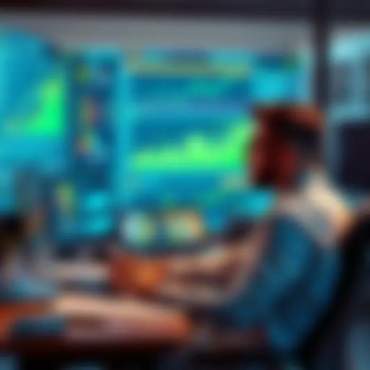 A person sitting at a desk, looking at financial charts and graphs while contemplating investments for future growth