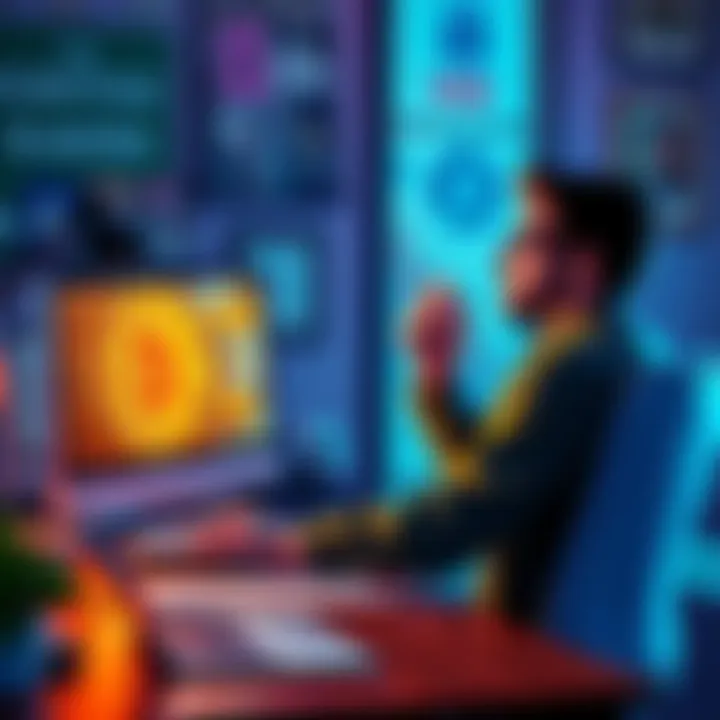 Person selling Bitcoin on a computer A person sitting at a desk selling 0.1 Bitcoin on their laptop, looking thoughtful about their decision