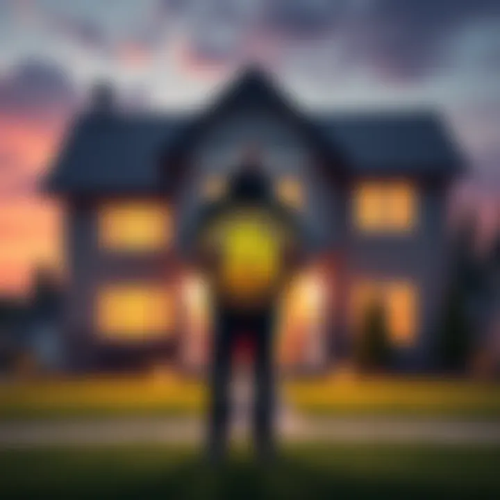 A person stands in front of a house holding a Bitcoin symbol, illustrating their bold choice to sell their home for cryptocurrency.