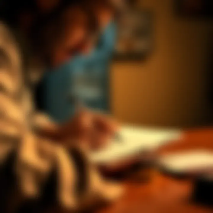 Individual writing down goals in a notebook with a focused expression