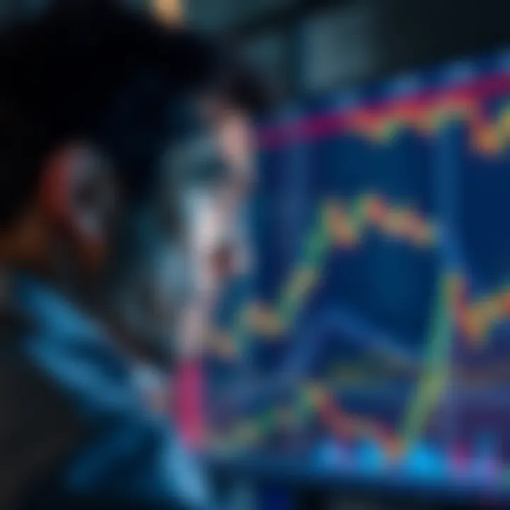 Person looking at stock charts with concern Individual gazing at fluctuating stock graphs with a worried expression, illustrating the stress of managing investments.