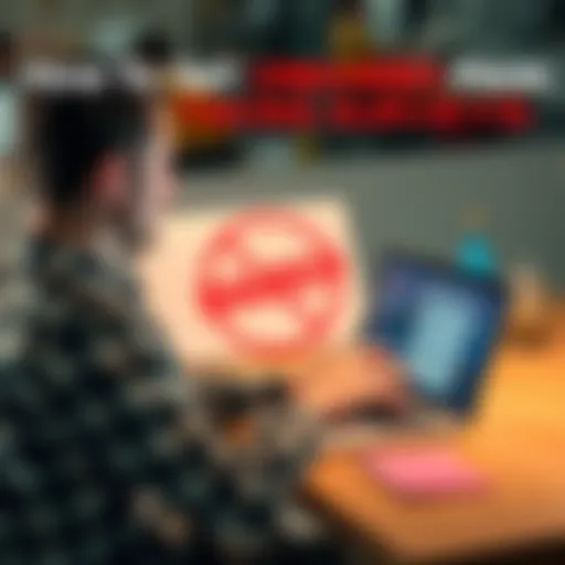 A person sitting at a desk, looking frustrated while using a laptop with survey questions on the screen, showing the struggle of being banned from surveys