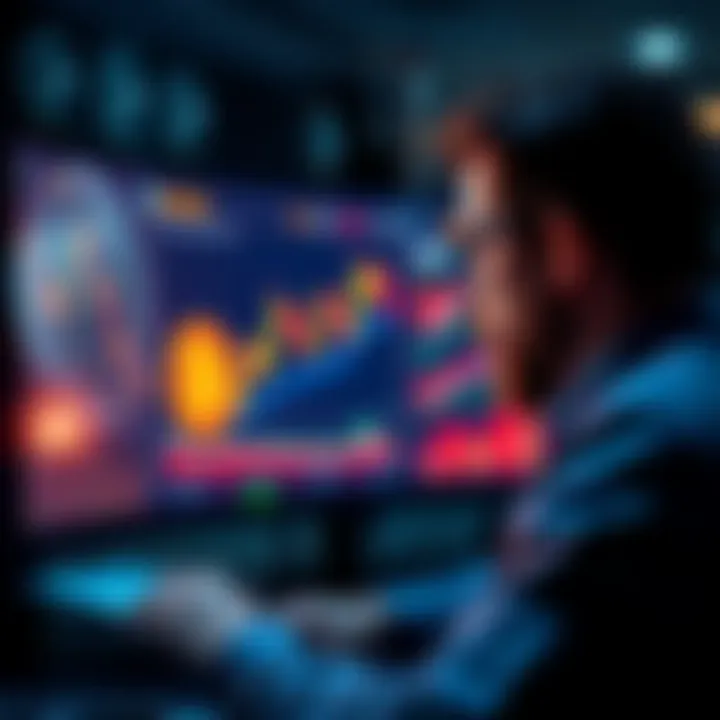 A person looking at charts and graphs related to Bitcoin on a computer screen, reflecting the complexities of earning Bitcoin over time.