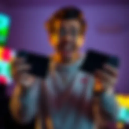 A person holding two new game systems with a surprised expression