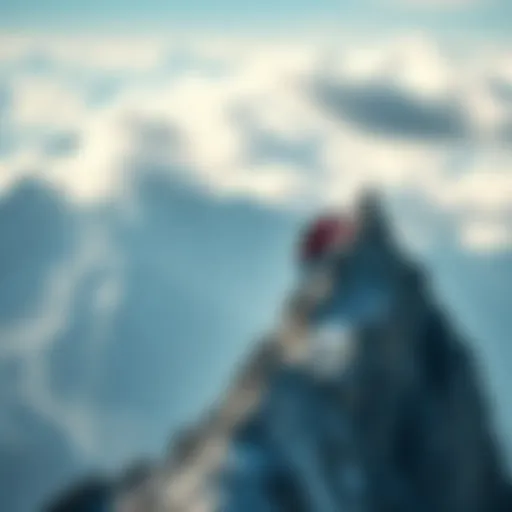 A person climbing a steep mountain, symbolizing perseverance and moving forward in life.