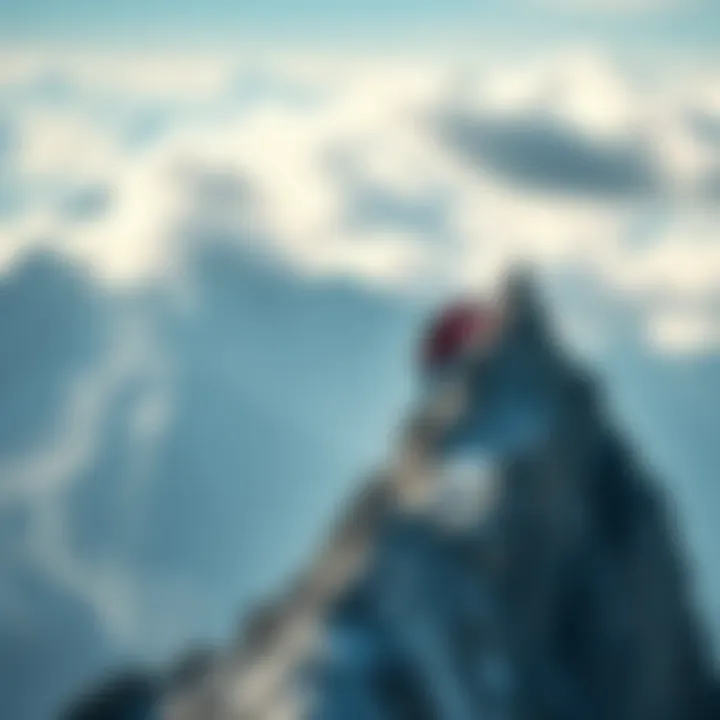 A person climbing a steep mountain, symbolizing perseverance and moving forward in life.