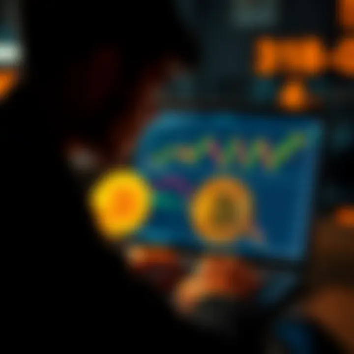 Person deciding between Bitcoin and stocks A person looks at a laptop showing Bitcoin and stock charts, weighing financial options during a cash crunch.