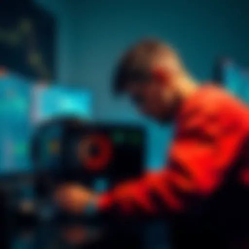 Person examining a miner device A user inspecting a mining device, contemplating its value and functionality in front of a computer screen.