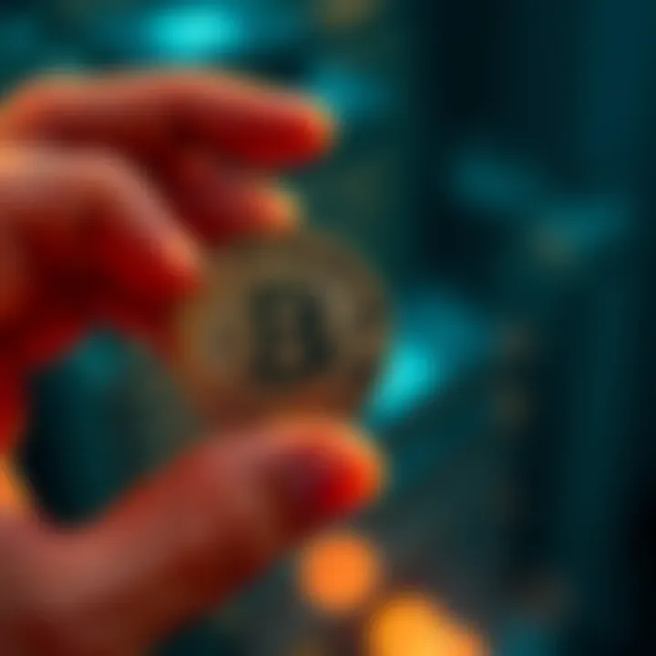 A person holds a physical Bitcoin in their hand, symbolizing the growing acceptance of cryptocurrency.