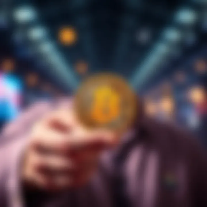 A grateful individual holding a Bitcoin symbol, symbolizing appreciation for the person who introduced them to cryptocurrency.