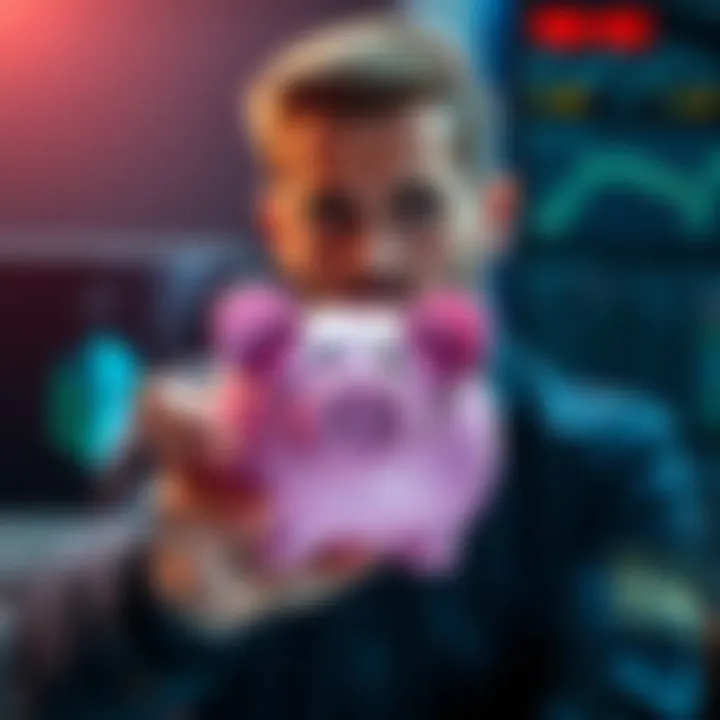 A trader looks worried while holding a broken piggy bank, symbolizing a loss in crypto deposits