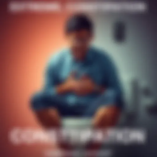 Individual sitting on a toilet, visibly uncomfortable while holding their stomach, representing extreme constipation experience