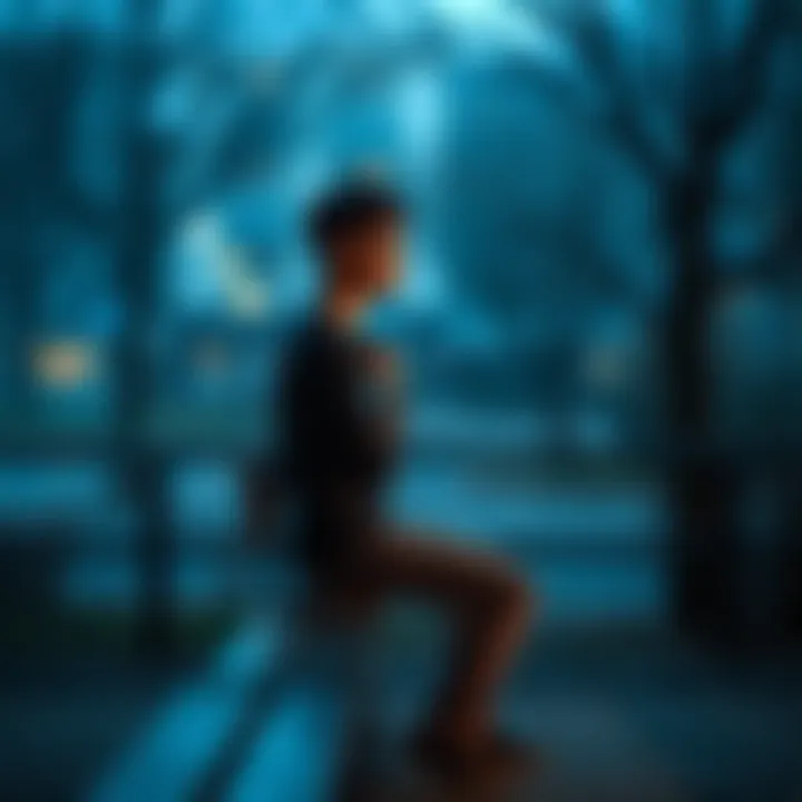 A person sitting alone on a bench, looking contemplative with a somber expression, symbolizing emotional pain and despair.