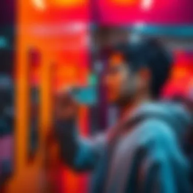 A person is experimenting by putting a Revolut card into a random slot, showing curiosity about technology interaction.