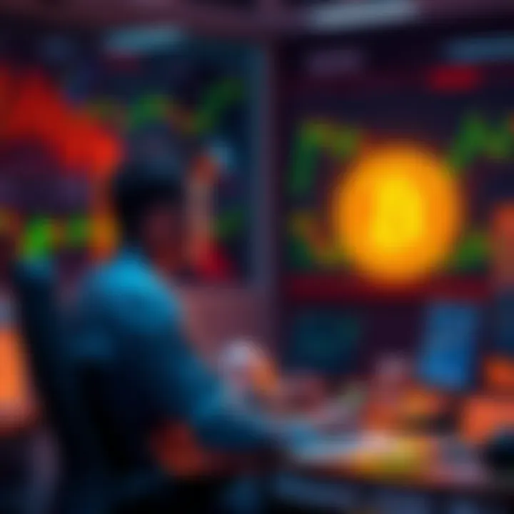 A person sitting at a desk, reviewing Bitcoin charts and data, considering a monthly investment strategy.