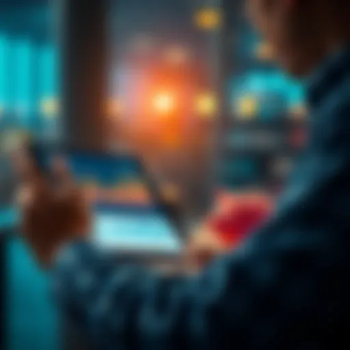 A person looking at a tablet with financial graphs and a piggy bank, weighing investment options.