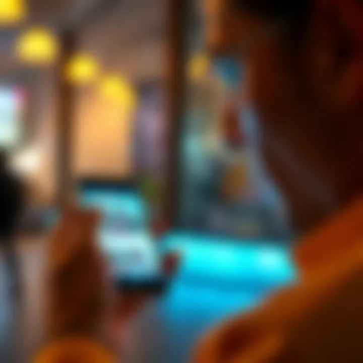 A person examining a smartphone with an app open, considering its features and feedback.