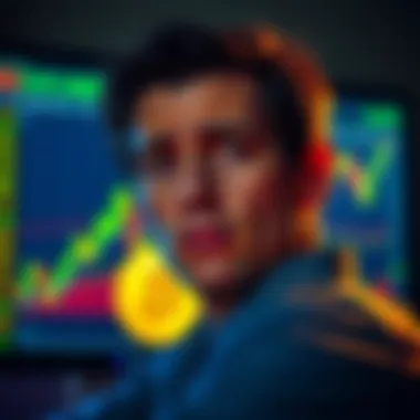Person looking at Bitcoin chart Individual stares at a screen showing Bitcoin prices, reflecting on a recent sale with a worried expression.