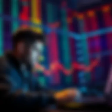A person studying cryptocurrency prices on a laptop with a concerned expression.