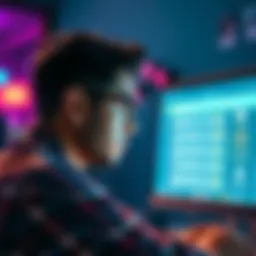 Individual looking at a computer screen with migration options and KYC information, deep in thought