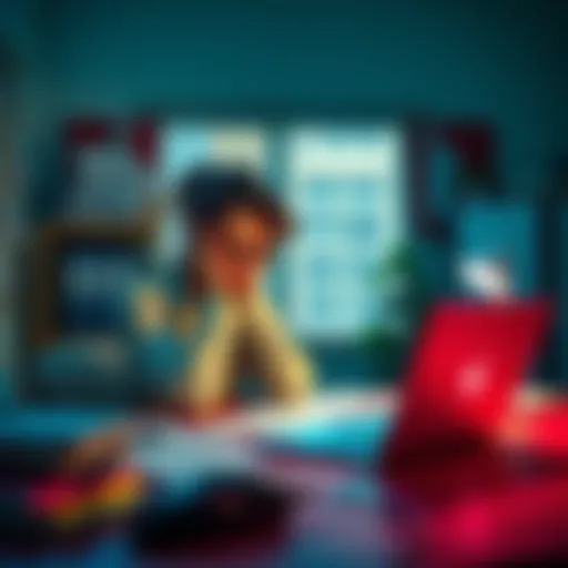A person sitting at a desk with their head in their hands, surrounded by papers and a laptop, showing signs of stress and anxiety