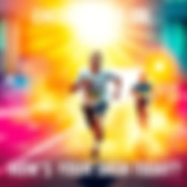 A person running with a joyful expression, celebrating their achievements. They are surrounded by a bright, uplifting background with positive colors.