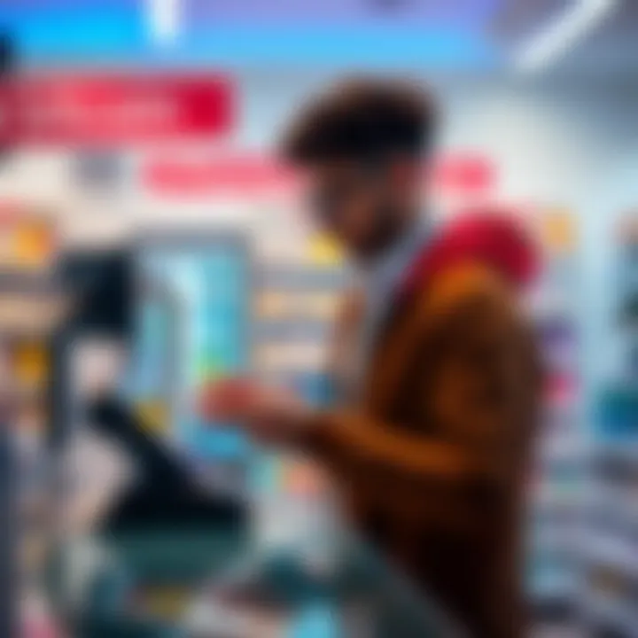 A customer making a Bitcoin payment at a local pharmacy counter