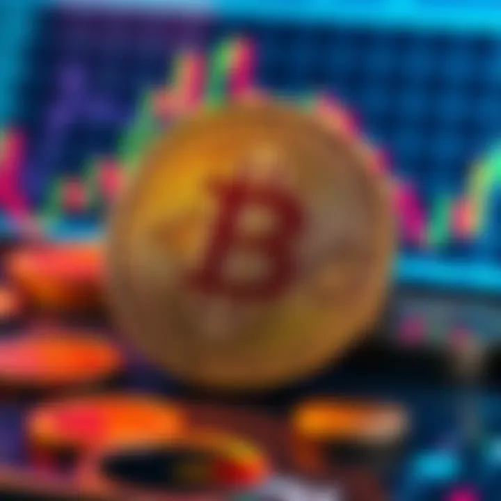 A digital representation of Pi Coins with trading graphs and market trends in the background.