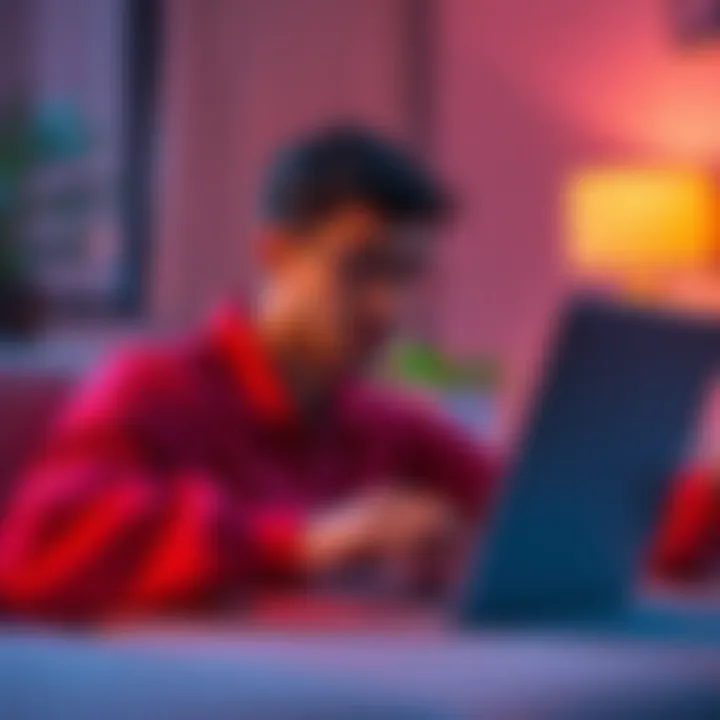 A person using a laptop with the Pi Browser open, looking concerned about online safety.