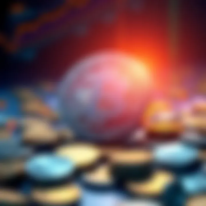 Pi Coin Investment A visual representation of the Pi coin symbol with a graph showing potential growth despite recent price drops, surrounded by coins and digital elements.