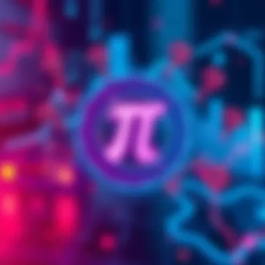 A digital representation of Pi Network's logo surrounded by question marks and charts, symbolizing uncertainty about its progress and value.
