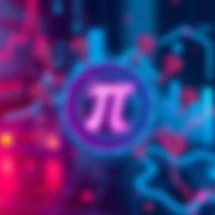 A digital representation of Pi Network's logo surrounded by question marks and charts, symbolizing uncertainty about its progress and value.